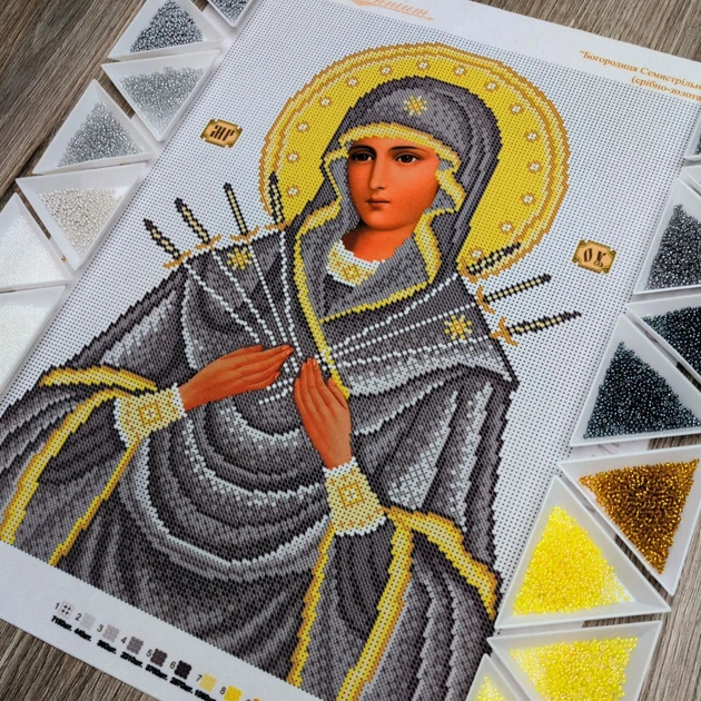Набор для вышивки бисером Art-Millennium. N-0510 Богородица Семистрельная (серебряно-золотая) 27х37 см - изображение 2