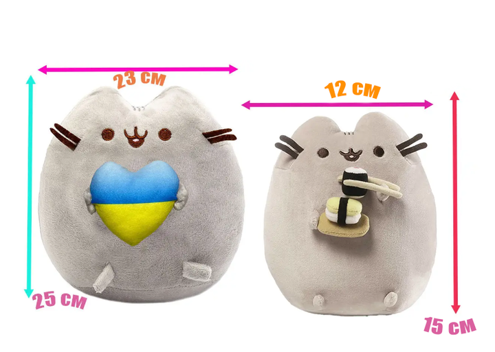 Мягкая игрушка Пушин кэт 23х25см с Сердцем и Мягкая игрушка Pusheen cat 12х15см с Суши в лапка Серый n-11619 - изображение 2