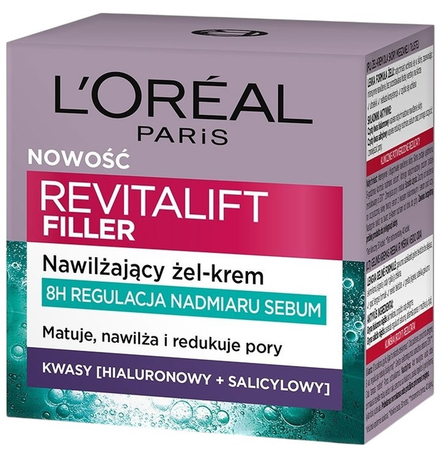 Żel-krem nawilżający do twarzy L'Oreal Paris Revitalift Filler z kwasem hialuronowym i salicylowym 50 ml (3600524213770) - obraz 2