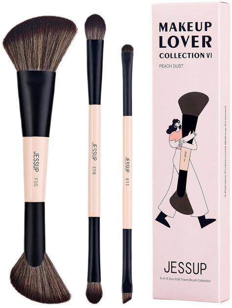 Zestaw pędzli do makijażu Jessup Makeup Lover 1507 Dwustronne 3 szt Jasno brzoskwiniowy (ZES6976074375075) - obraz 1