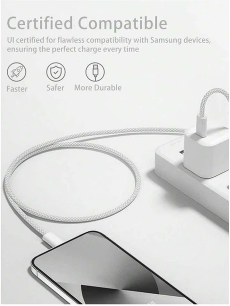 Кабель быстрой зарядки для Apple iPhone 15/15 Plus/15 Pro Max , iPhone 16/16 Plus/16 Pro Max, Samsung, Huawei, Xiaomi, Meizu, Vivo, Oppo Быстрая зарядка Type-C to Type-C (USB-C - USB-C) 60W 1.5м Woven White - Фото 7 Кабель быстрой зарядки для Apple iPhone 15/15 Plus/15 Pro Max , iPhone 16/16 Plus/16 Pro Max, Samsung, Huawei, Xiaomi, Meizu, Vivo, Oppo Быстрая зарядка Type-C to Type-C (USB-C - USB-C) 60W 1.5м Woven White - изображение 7