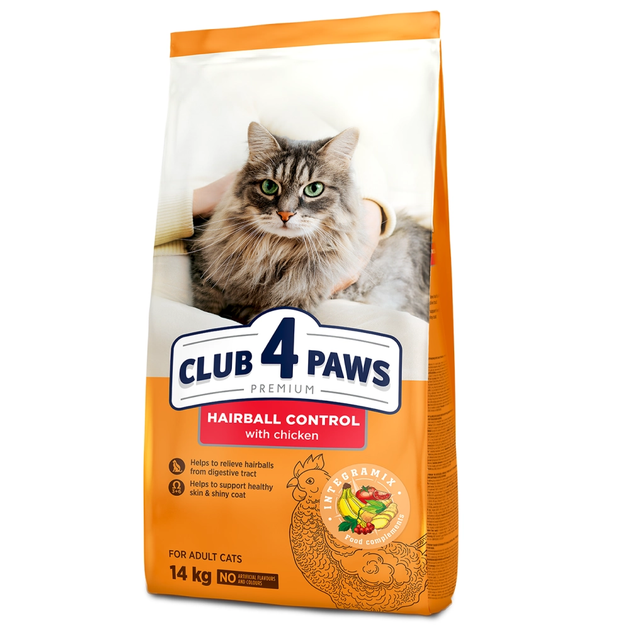Сухой корм для котов Club 4 Paws Hairball Control для выведения шерсти с курицей 14 кг B4630101 - Фото 1 Сухой корм для котов Club 4 Paws Hairball Control для выведения шерсти с курицей 14 кг B4630101 - изображение 1
