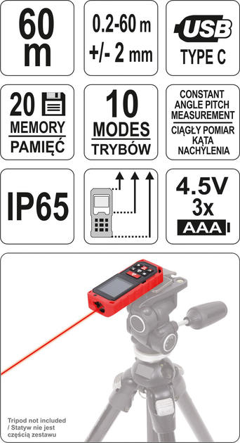 Dalmierz laserowy YATO YT-73127 (5906083029301) - obraz 6