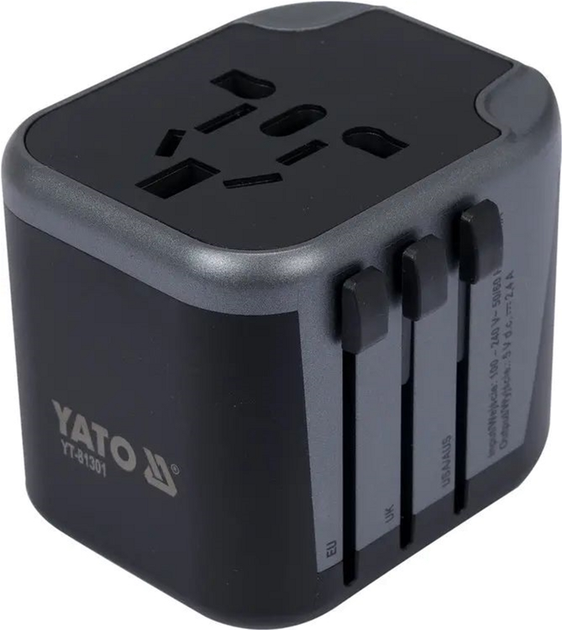 Gniazdo zasilacza YATO 110-240 V do 8 A z gniazdem uniwersalnym z USB i wtyczkami YT-81301 (5906083084966) - obraz 1