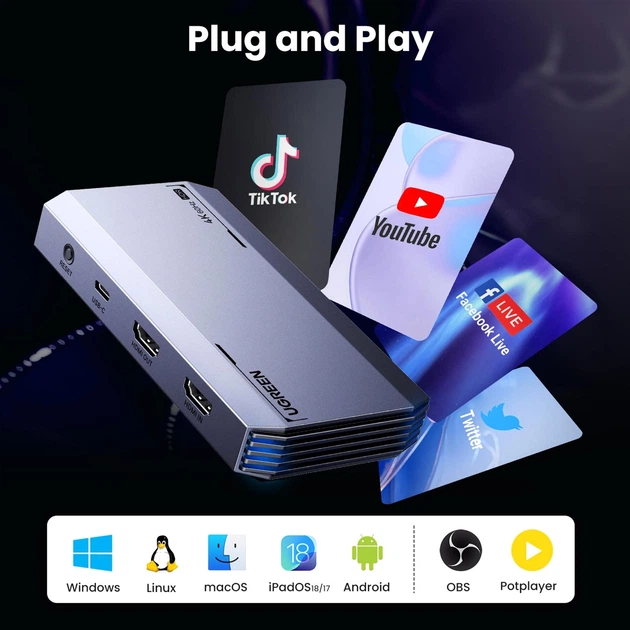 Конвертор сигнала Ugreen CM700 HDMI Video Capture Device 4K@60Hz Gray (UGR-25173) - изображение 11