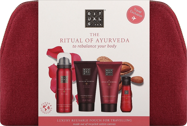 Набір для жінок Rituals Ayurveda Шампунь 70 мл + Гель для душу 50 мл + Кондиціонер 70 мл + Суха олія для тіла та волосся 30 мл (8719134185508) - зображення 1