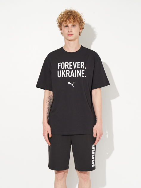 Футболка бавовняна довга чоловіча Puma Forever Ukraine 69009102 S Black з принтом (4069156254978) - зображення 1