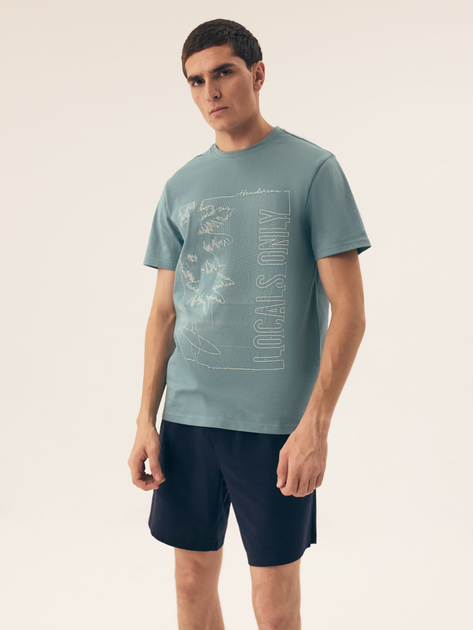 Piżama męska z szortami i krótkim rękawem letnia bawełniana Henderson Surf 42598-77X M Zielona (5903972399934) - obraz 1
