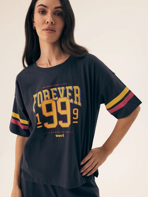 Piżama damska z długimi spodniami i krótkim rękawem bawełniana Bloovii Forever 43061-59X L Granatowa (5903972576830) - obraz 3