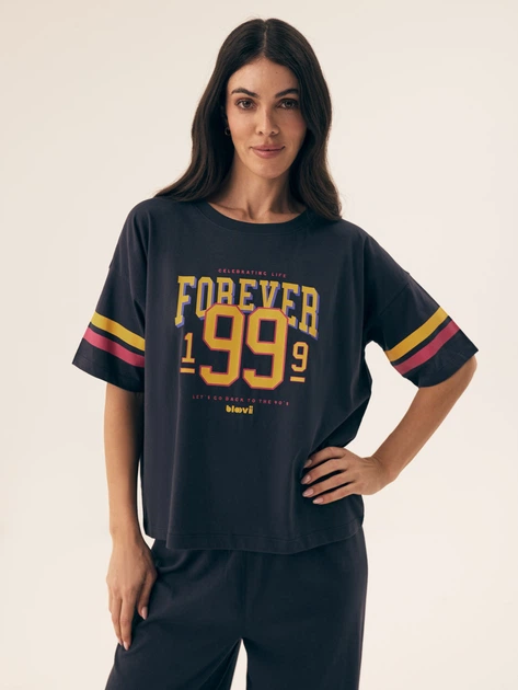 Piżama damska z długimi spodniami i krótkim rękawem bawełniana Bloovii Forever 43061-59X L Granatowa (5903972576830) - obraz 5