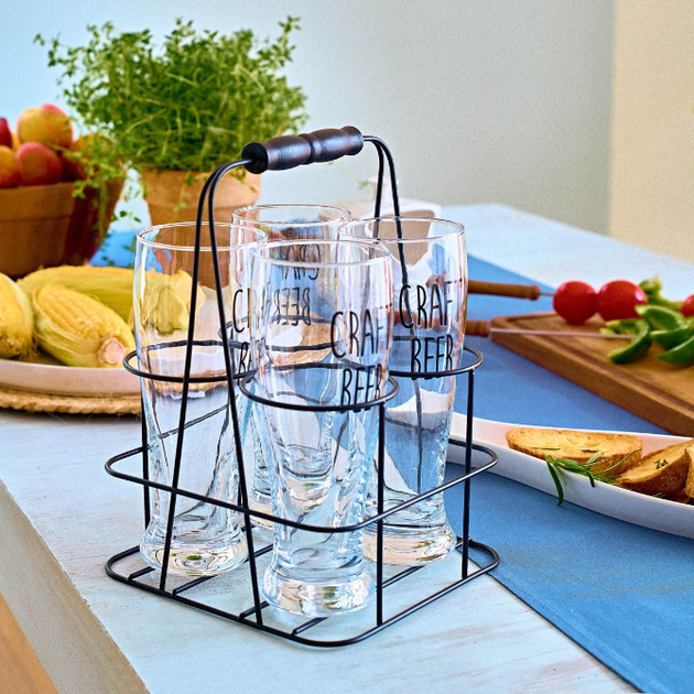Pokale do piwa Homla Beer Set Raya z metalowym stojakiem 400 ml 4 szt (5904183894775) - obraz 2