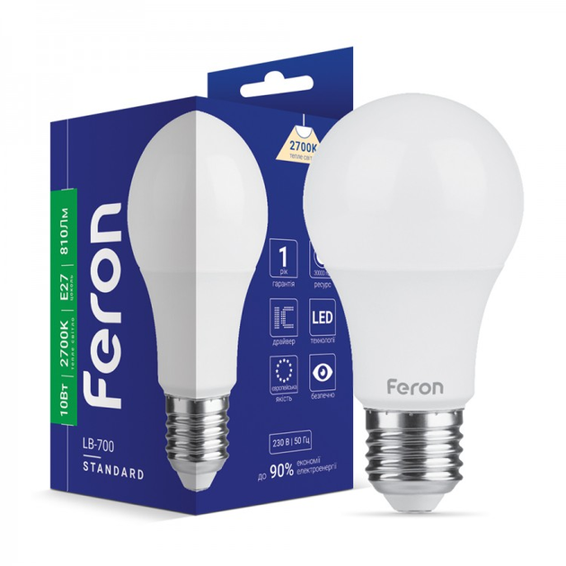 Светодиодная LED лампа Е27 10Вт Feron LB-700 A60 10W E27 (стандартный цоколь) 810-890Lm 2700К / 4000К / 6400К - изображение 2