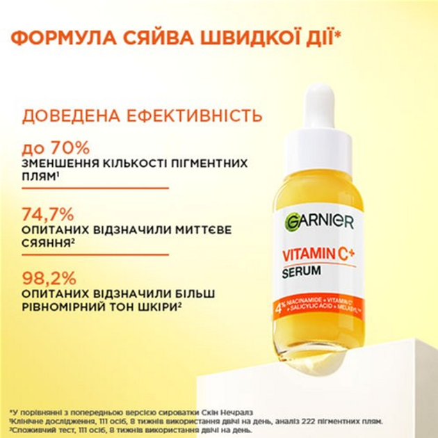 Сироватка Garnier Skin Naturals з вітаміном С для зменшення видимості пігментних плям, вирівнювання тону та сяяння шкіри обличчя 30 мл (3600542433327) - зображення 7