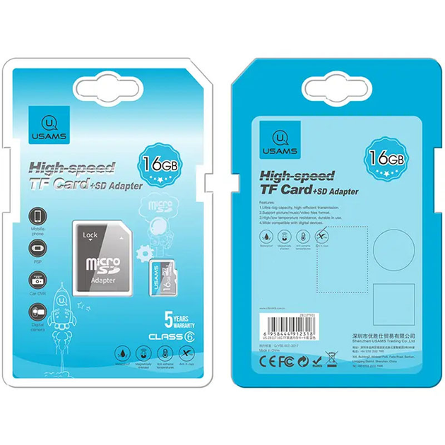Карта пам'яті USAMS US-ZB117 TF High Speed Card 16 Gb + adapter Blue - изображение 2