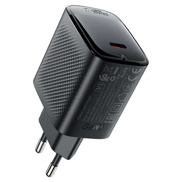 Мережевий зарядний пристрій ACEFAST A112 PD45W GaN single USB-C charger (EU) Black (6974316284055) - Фото 1 Мережевий зарядний пристрій ACEFAST A112 PD45W GaN single USB-C charger (EU) Black (6974316284055) - зображення 1