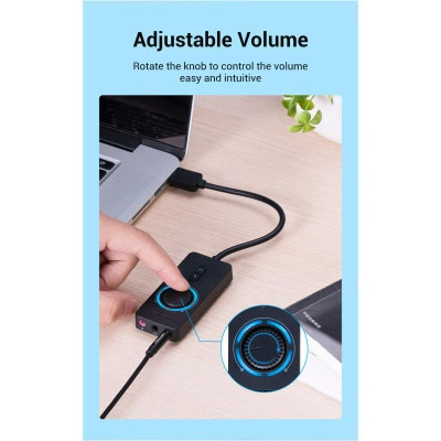 Звукова карта USB AUX jack, 3*TRS (Mic + Ear) 0.15m Volume Control чорна - изображение 7