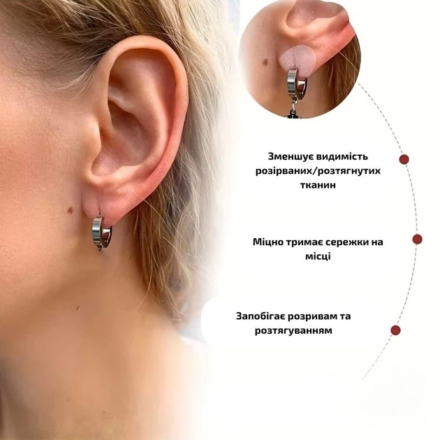 Невидимые защитные наклейки - патчи для ушей от растяжения и разрывов Patch набор фиксирующих пластырей для мочек / ношения сережек, 20 шт, прозрачный (106307693) - изображение 5