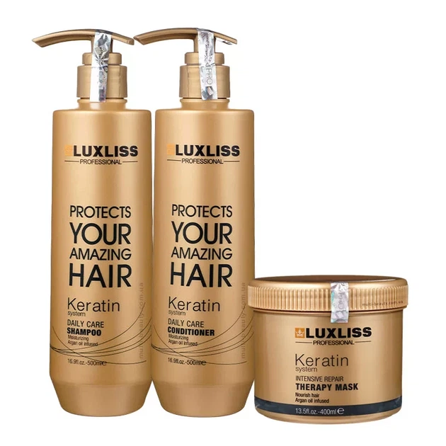 Набір Luxliss Keratin Smoothing Daily Care кератиновий шампунь, кондиціонер та маска + подарунок міні набір - изображение 2