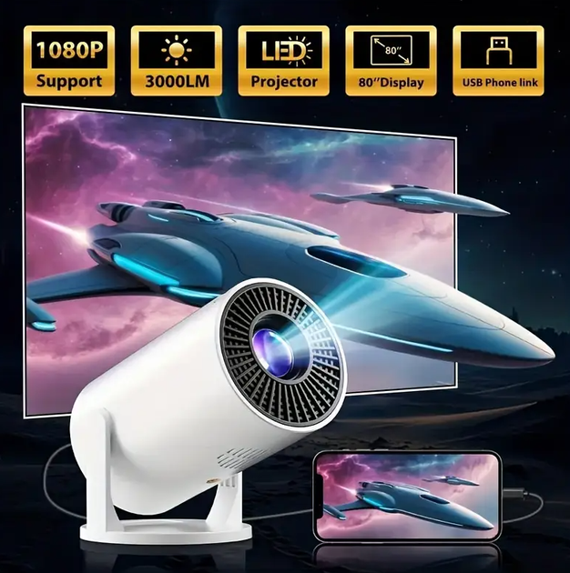 Домашний компактный мультимедийный проектор с поддержкой 3D HDMI USB Type-C HY300X - изображение 3