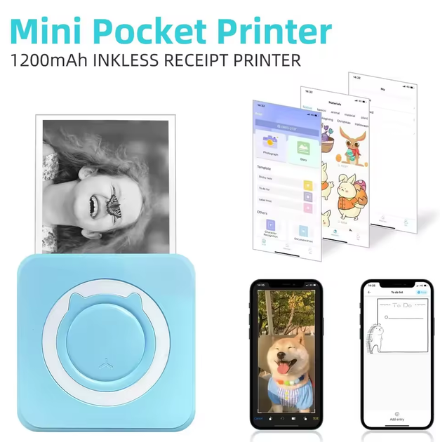 Мини Bluetooth термопринтер для печати этикеток карманный фотомейкер Фиолетовый - изображение 4