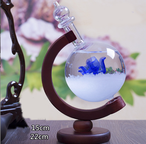 Барометр Штормгласс Глобус большой с Розой 22х15 см Storm glass на деревянной подставке - изображение 2