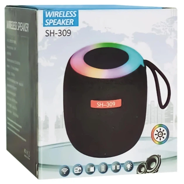 Портативная Bluetooth-колонка SH-309 с мощным басом, ритмичной подсветкой и защитой IPX5, Black - изображение 5