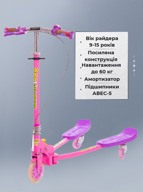 Самокат-трайк TRIKKE BUG 3-х кол. SP-Sport TR-4502 (метал, колеса-PU, d-130мм та d-90мм, h-80-90см, АВЕС-5, рожевий) - Фото 2 Самокат-трайк TRIKKE BUG 3-х кол. SP-Sport TR-4502 (метал, колеса-PU, d-130мм та d-90мм, h-80-90см, АВЕС-5, рожевий) - изображение 2