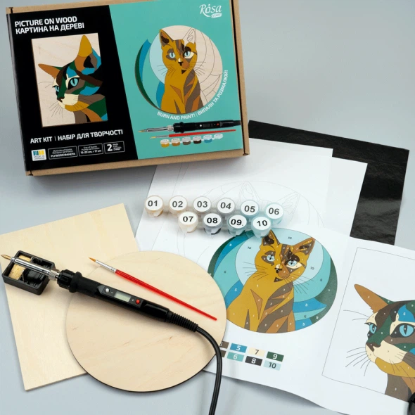 Набор для выжигания картины на дереве Rosa Start Cats с красками в коробке (4823098544708) - изображение 4