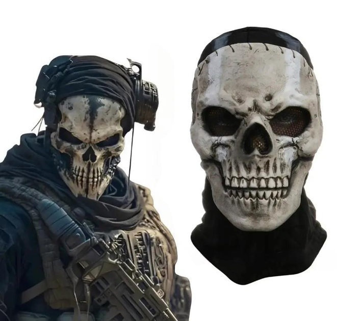 Маска балаклава призрак череп с челюстью Ghost Call of Duty PRO черная латекс One Size - изображение 2