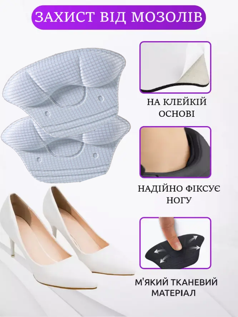 Пяткоутримувачі для взуття задники від натирання та мозолів вкладиш зап'яточники 1 пара Білий - Фото 3 Пяткоутримувачі для взуття задники від натирання та мозолів вкладиш зап'яточники 1 пара Білий - зображення 3