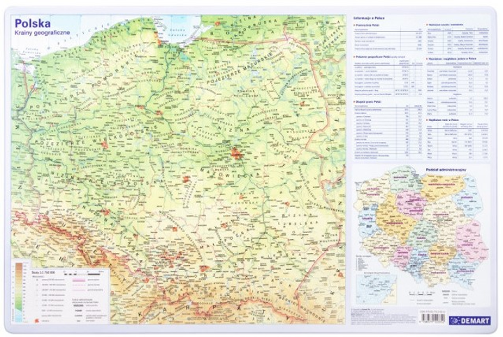 Podkładka na biurko Demart mapa Polski fizyczna 38 x 58 cm (9788379125470) - obraz 1