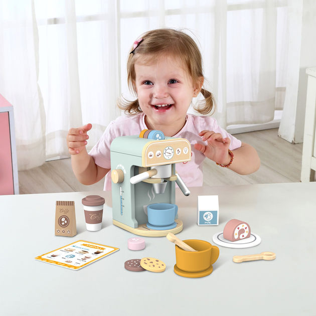 Zestaw do kawy Tooky Toy Wooden Coffee Maker Barista Coffee Machine (6972633377931) (955555907254658) - Outlet - obraz 3