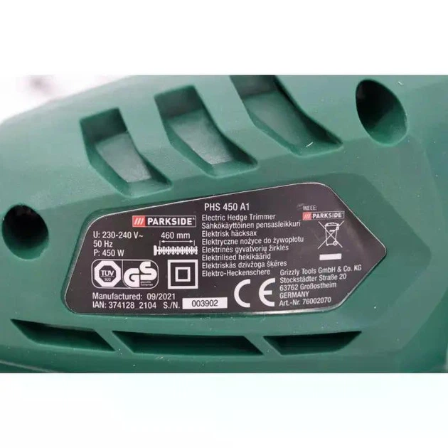 Электрический кусторез PARKSIDE PHS 450 A1 (46 см, 450 Вт, Германия 1700 об/мин) для аккуратной обрезки кустарников - изображение 4