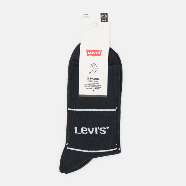 Набір чоловічих шкарпеток високих бавовняних 2 пари Levi's Short Cut Logo Sport 2P 7012105670080 39-42 Чорний (8720245185622) - зображення 1