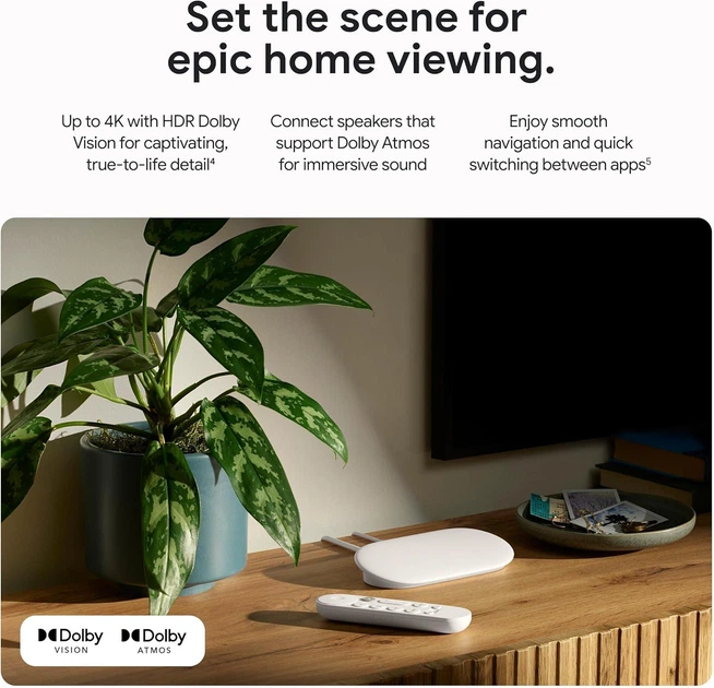 Медиаплеер хромкаст Google TV Streamer 4K 4/32GB (Porcelain