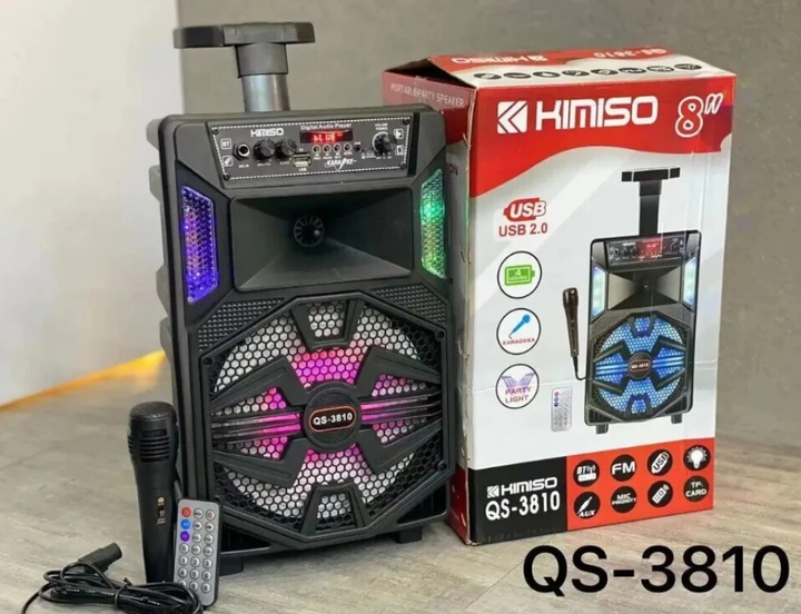 Портативна акустична колонка Kimiso QS-3810 з мікрофоном та світломузикою Для iPhone, Android - Фото 1 Портативна акустична колонка Kimiso QS-3810 з мікрофоном та світломузикою Для iPhone, Android - зображення 1