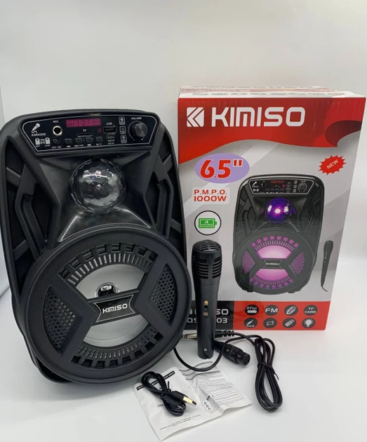 Портативна акустична колонка Kimiso QS-3603 (6.5") з мікрофоном та світломузикою Для iPOD, iPhone, Android, iPAD, смартфонів, мобільних телефонів, плеєрів, відпочинку на природі - зображення 2