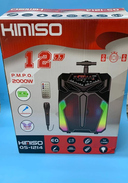 Портативна акустична колонка Kimiso QS-1214 (12") з мікрофоном та світломузикою Для iPOD, iPhone, Android, iPAD, смартфонів, мобільних телефонів, плеєрів, відпочинку на природі - зображення 10