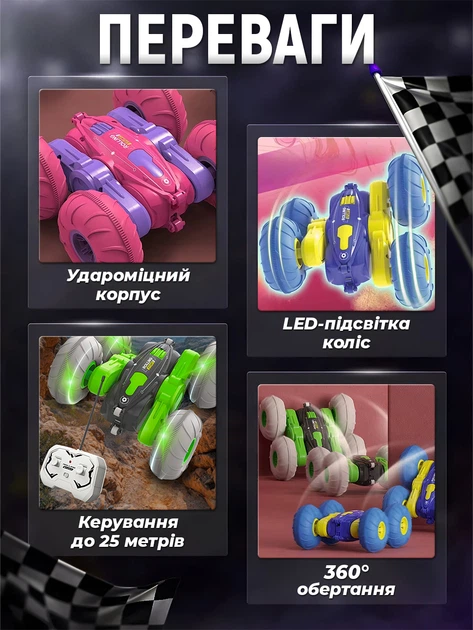 Машинка перевертыш трюковая на радиоуправлении для детей мальчиков девочек радиоуправляемая двусторонняя машина вездеход для улицы JoyPro DC208AX1 на пульте управления до 25 м радио управляемые машинки желто синий - изображение 5