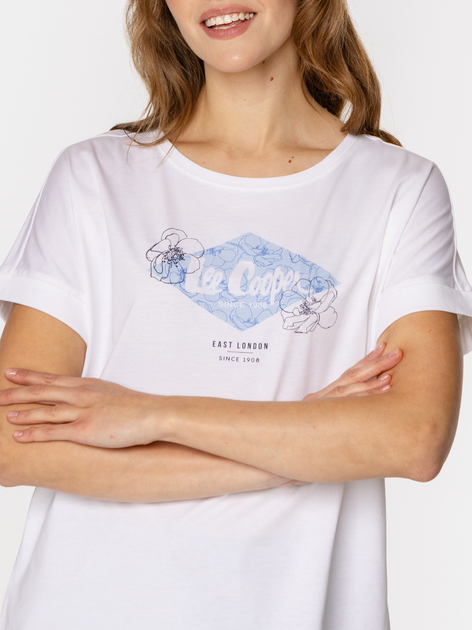 Футболка бавовняна жіноча Lee Cooper Logo Blue-1160 XL Біла (5905991729471) - зображення 4