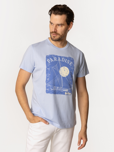 Футболка бавовняна довга чоловіча Lee Cooper Paradise-1160 L Блакитна (5905991727750) - зображення 1