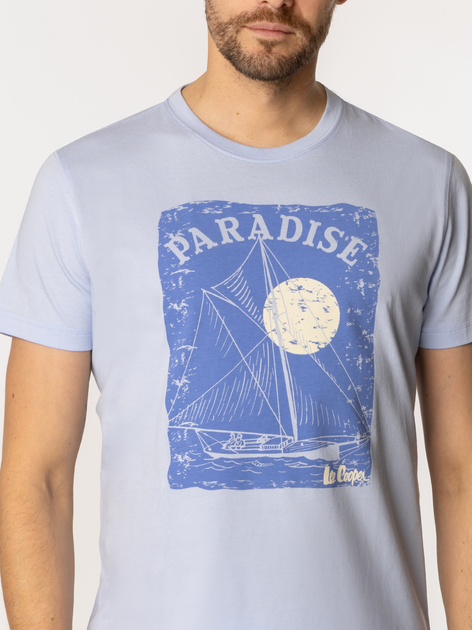 Футболка бавовняна довга чоловіча Lee Cooper Paradise-1160 L Блакитна (5905991727750) - зображення 4