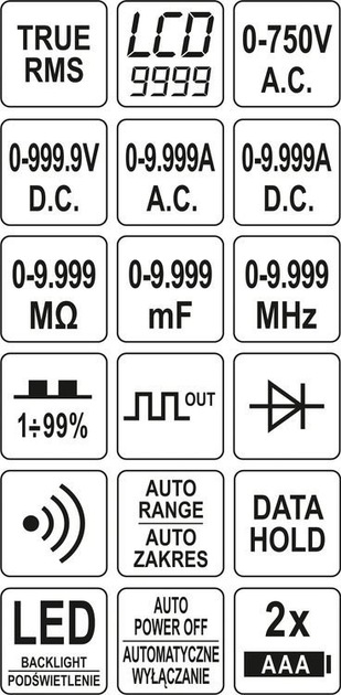 Miernik cyfrowy YATO wyświetlacz lcd true rms zakres do 9999 (YT-73089) (5906083072833) - obraz 6