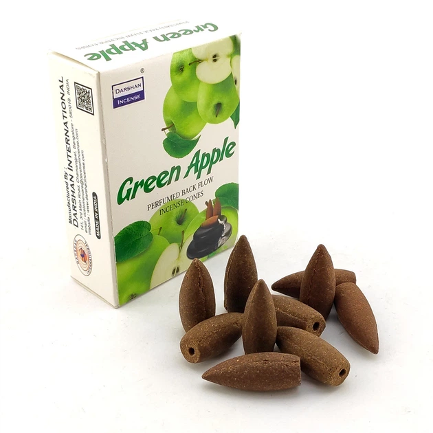 Благовония Green Apple BackFlow Cones Darshan 10шт/уп. Арома-конусы с обратным потоком Зеленое Яблоко (35869) - Фото 1 Благовония Green Apple BackFlow Cones Darshan 10шт/уп. Арома-конусы с обратным потоком Зеленое Яблоко (35869) - изображение 1