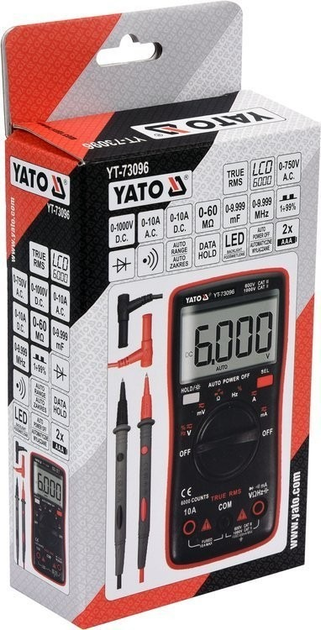 Мультиметр YATO True RMS LCD діапазон до 6000 (YT-73096) (5906083072239) - зображення 6