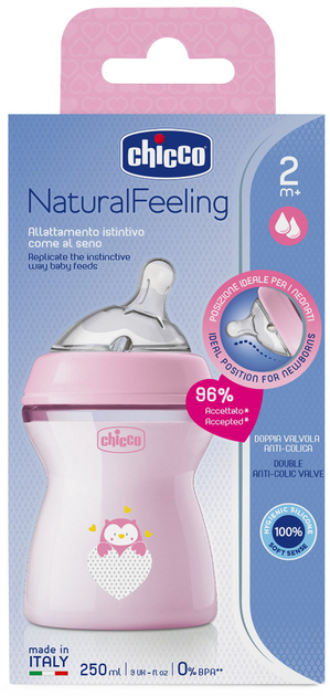 Пляшка для годування пластикова Chicco Natural Feeling 2 м + пластикова Рожева 250 мл (8058664153633) - зображення 2