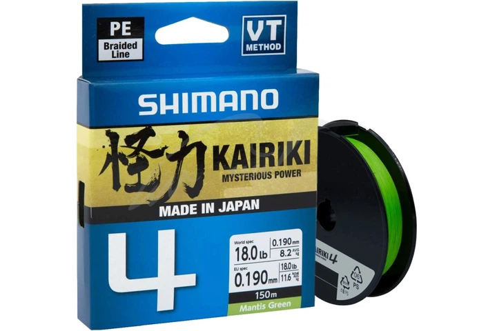 Шнур Shimano Kairiki 4 PE (Mantis Green) 150м 0.19мм 11.6кг (3200804005) - Фото 1 Шнур Shimano Kairiki 4 PE (Mantis Green) 150м 0.19мм 11.6кг (3200804005) - изображение 1