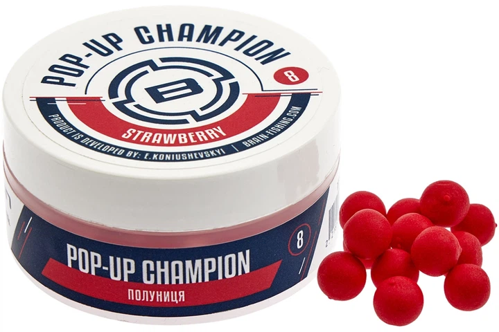 Бойли Brain Champion Pop-Up 8мм/34г Strawberry (8101009003) - Фото 1 Бойли Brain Champion Pop-Up 8мм/34г Strawberry (8101009003) - зображення 1
