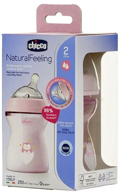 Butelka do karmienia Chicco Natural Feeling 2 m + plastikowa Różowa 250 ml (8058664153633) - obraz 3
