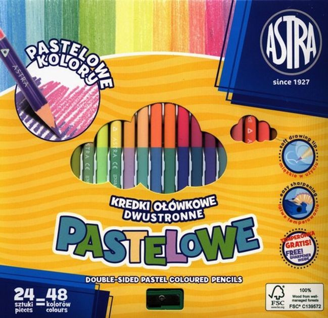 Kredki szkolne Astra dwustronne pastelowe 48 kolorów 24 sztuki (5901137128122) - obraz 1